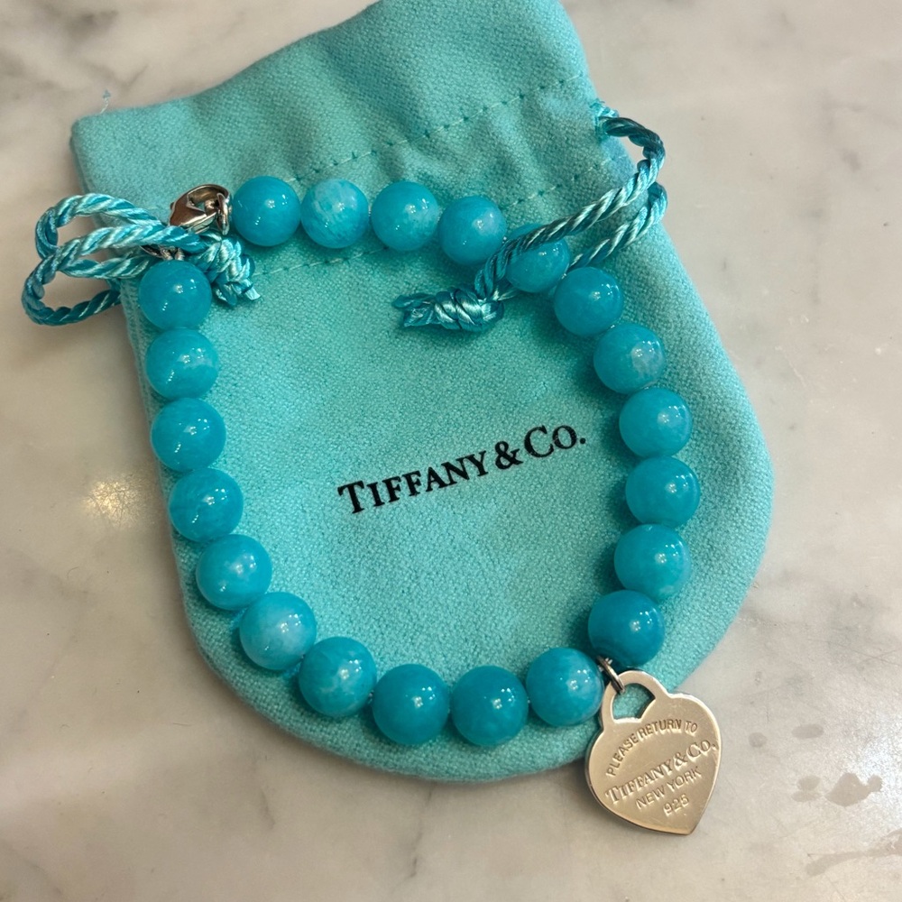 Tiffany & Co. .925 Amazonite Bead Silver Return to Tiffanys Heart Charm Bracelet - Picture 3 of 7
